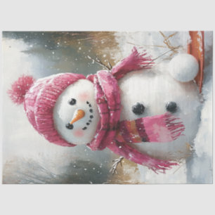 Decoupage Vintag Snowman Pink Scareding Seidenpapier