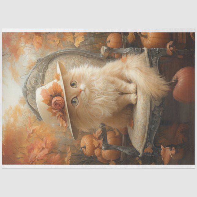 Decoupage Vintag Sophisticated Cream Cat Seidenpapier (Vorderseite)