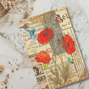 Decoupage Vintage Ephemera Mohn Kolibri Seidenpapier