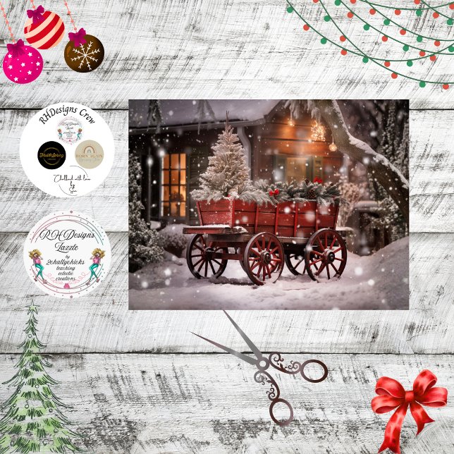Decoupage Vintage Red Wagon Winter Scene Seidenpapier (Von Creator hochgeladen)