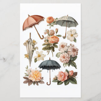 Decoupage - Vintage romantische Blumen und Schirme