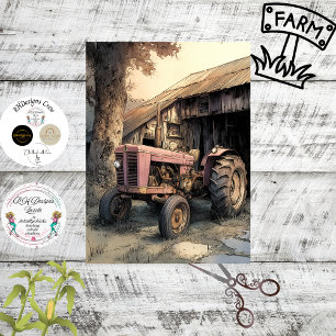 Decoupage Vintage Rosa Traktor und rustikale Scheu Seidenpapier