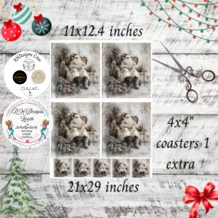 Decoupage Vintage Weihnachtsmann & Untersetzer  Seidenpapier