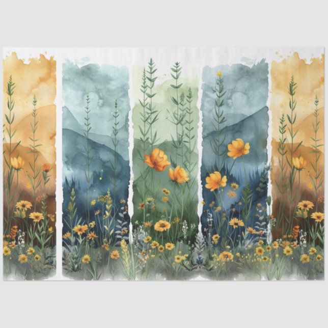 Decoupage Watercolor Set von 4 Florals Seidenpapier (Vorderseite)