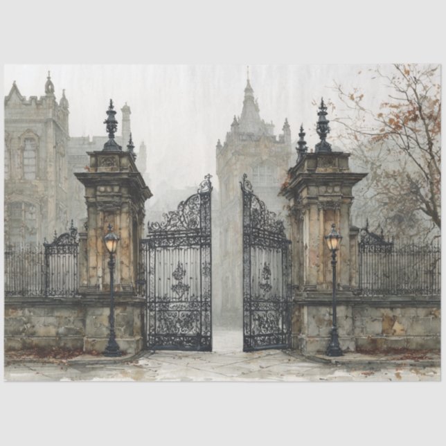 Decoupage Weathered Iron Gate Castle in Irland Seidenpapier (Vorderseite)