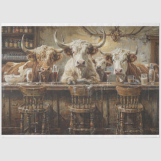 Decoupage Western Bar mit Kühen in Salon Seidenpapier