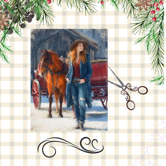 Decoupage Western Christmas Girl Red Barn Seidenpapier (Von Creator hochgeladen)