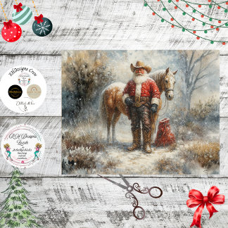 Découpage Western Cowboy Santa & Pferd Seidenpapier