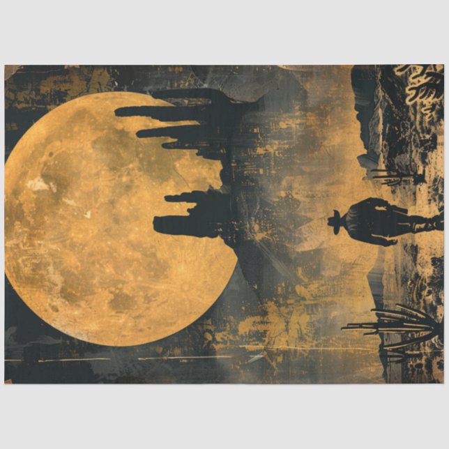 Decoupage Western Cowboy Wüste Landschaft Moon Seidenpapier (Vorderseite)