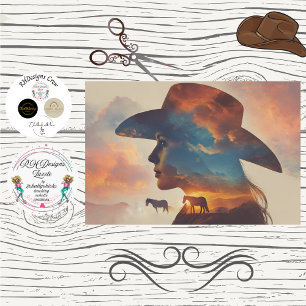 Decoupage Western-Cowgirl-Silhouette-Himmelsszene Seidenpapier
