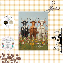 Decoupage Whimsical 3 Cow Friends Field Wildblume Seidenpapier