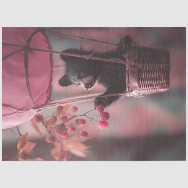 Decoupage Whimsical Baby Bear Balloon Eatin Berrie Seidenpapier (Vorderseite)