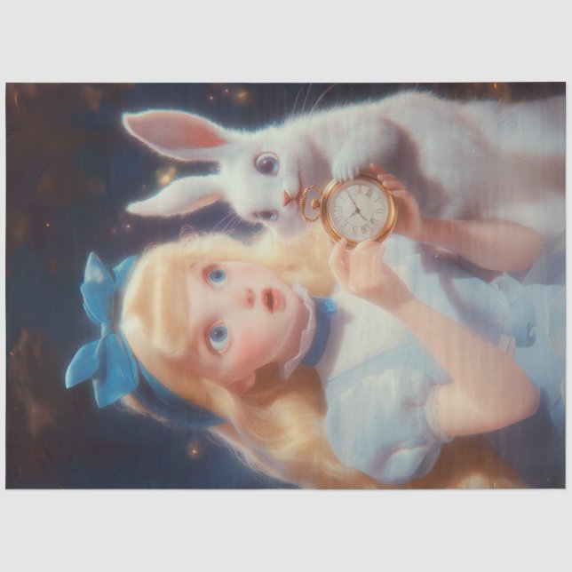 Decoupage Whimsical Blonde Blue Headband & Rabbit Seidenpapier (Vorderseite)