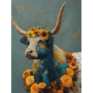 Decoupage Whimsical Blue Cracked Highland Cow Seidenpapier