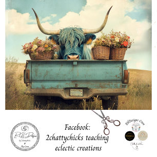 Decoupage Whimsical Blue Highland Truck Blume Seidenpapier