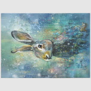 Decoupage Whimsical Bunny Blue Hintergrund Lebhaft Seidenpapier