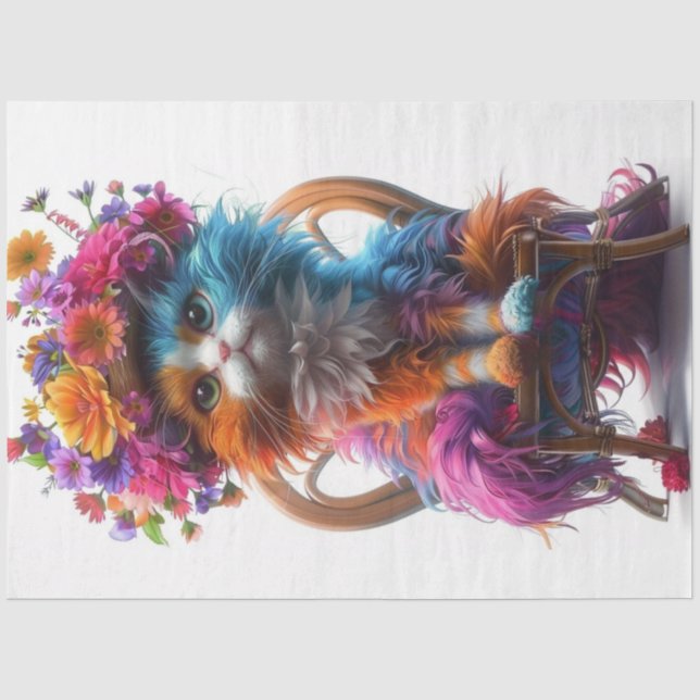 Decoupage Whimsical Cat Blossom Whiskers Seidenpapier (Vorderseite)