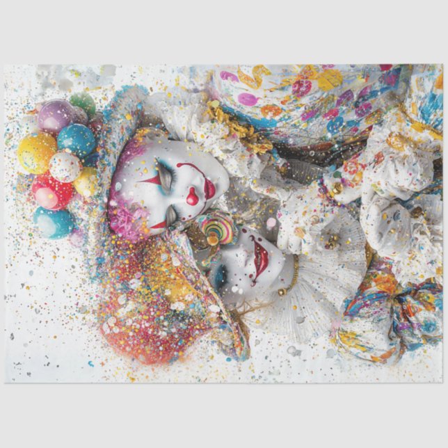 Decoupage Whimsical Clown Couple Circus Seidenpapier (Vorderseite)