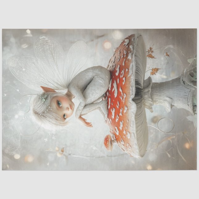 Decoupage Whimsical Fairy Red Mushroom Wings Seidenpapier (Vorderseite)