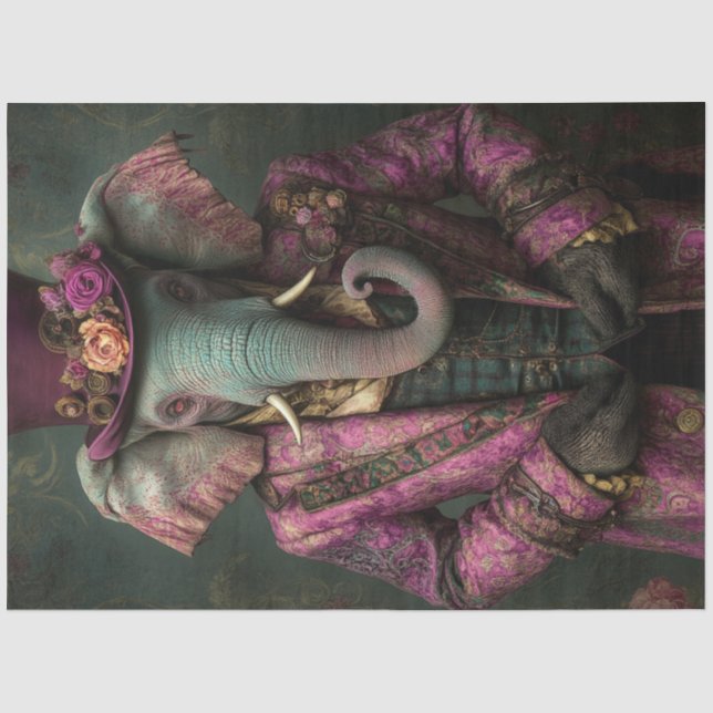 Decoupage Whimsical Fantasy Elephant Steampunk Seidenpapier (Vorderseite)