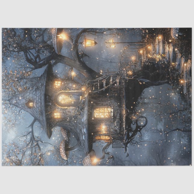 Decoupage Whimsical Fantasy Mushroom Treehouse Seidenpapier (Vorderseite)