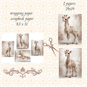 Decoupage Whimsical Giraffe Pink Scrapbooking Geschenkpapier Set