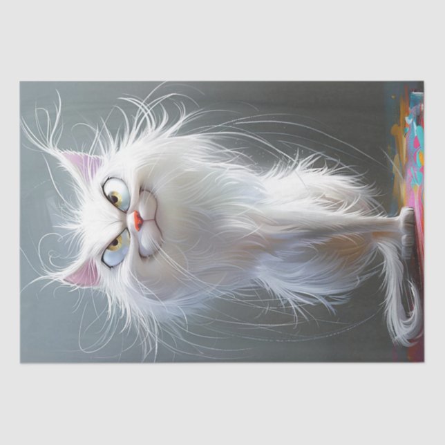 Decoupage Whimsical Grumpy Long Hair Cat Seidenpapier (Vorderseite)