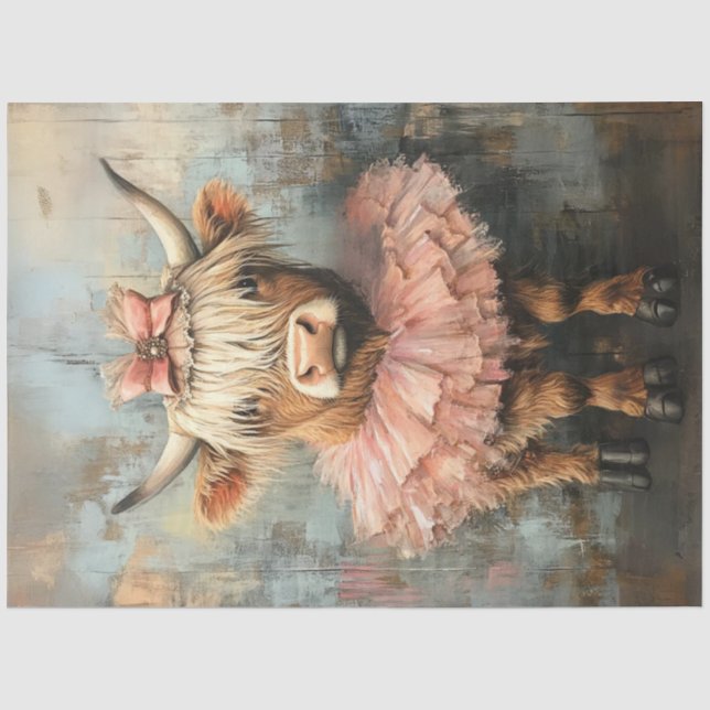 Decoupage Whimsical Highland Calf Pink Tutu Seidenpapier (Vorderseite)