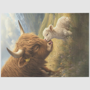 Decoupage Whimsical Highland Kuh and Calf in Field Seidenpapier