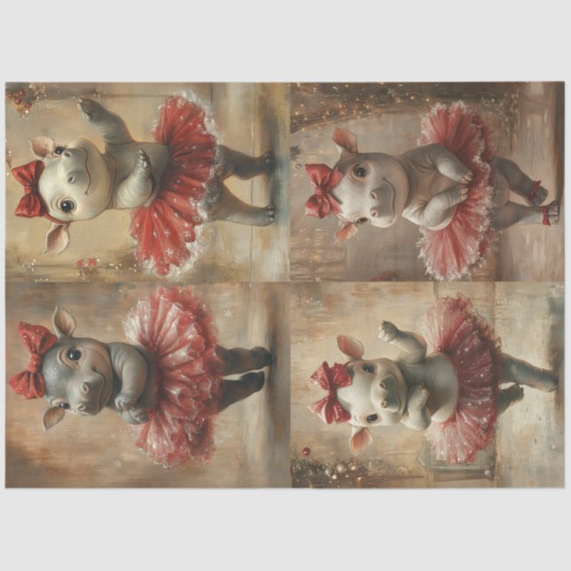 Decoupage Whimsical Hippos in Tutu gekleidet Seidenpapier (Vorderseite)