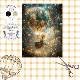 Decoupage Whimsical Hot Air Ballon Fairy Blue Sky Seidenpapier