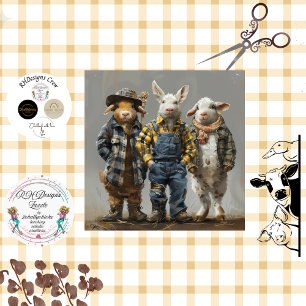 Decoupage Whimsical Kanbit, Ziege, Schafe Bauern Seidenpapier