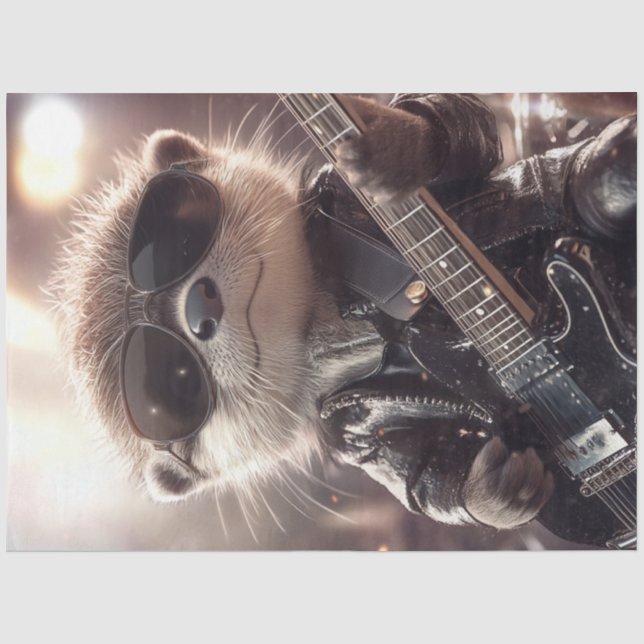 Decoupage Whimsical Otter Gitarre spielen Seidenpapier (Vorderseite)