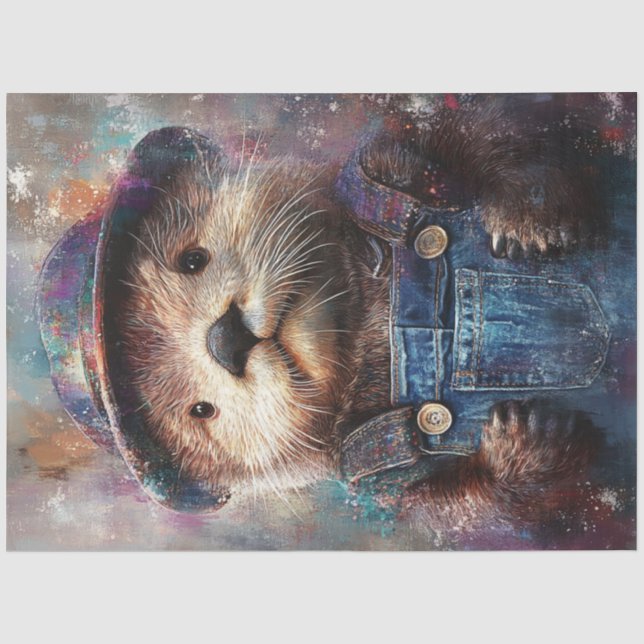 Decoupage Whimsical Painted Portrait Sea Otter Seidenpapier (Vorderseite)
