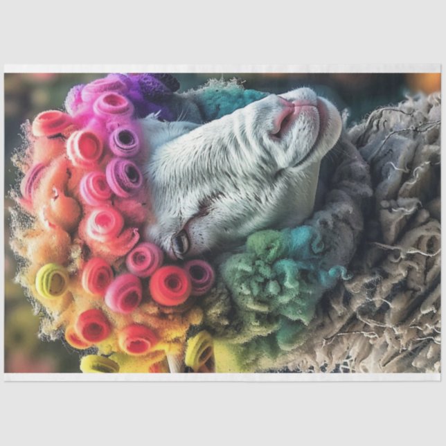 Decoupage Whimsical Ram Rainbow farbig Seidenpapier (Vorderseite)