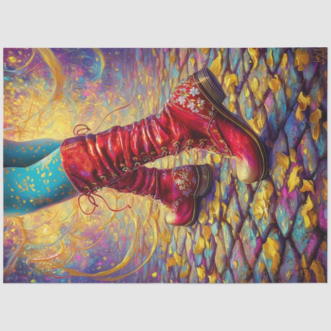 Decoupage Whimsical Red Boots Fantasy Artwork Seidenpapier (Vorderseite)