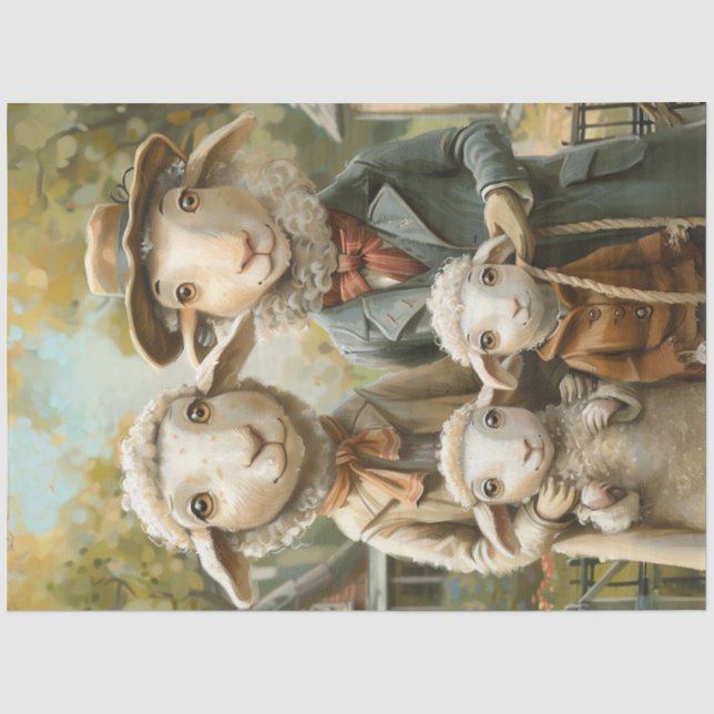 Decoupage Whimsical Sheep Familie mit zwei Siegen Seidenpapier (Vorderseite)