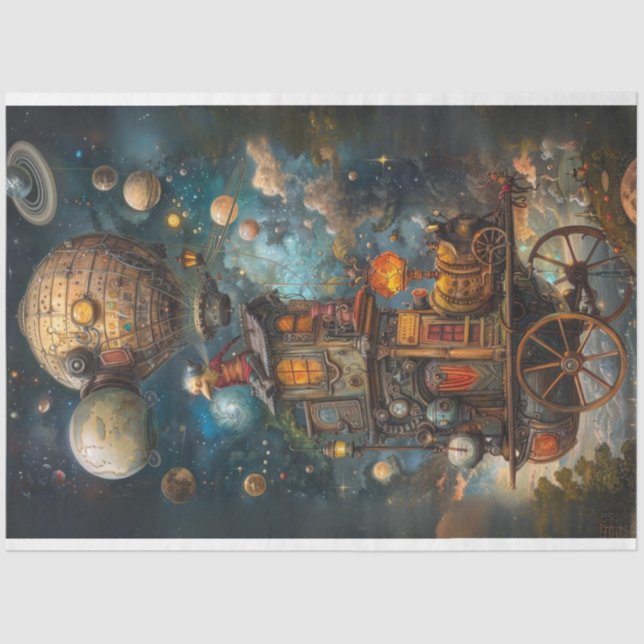 Decoupage Whimsical Steampunk Heißluftballon Seidenpapier (Vorderseite)