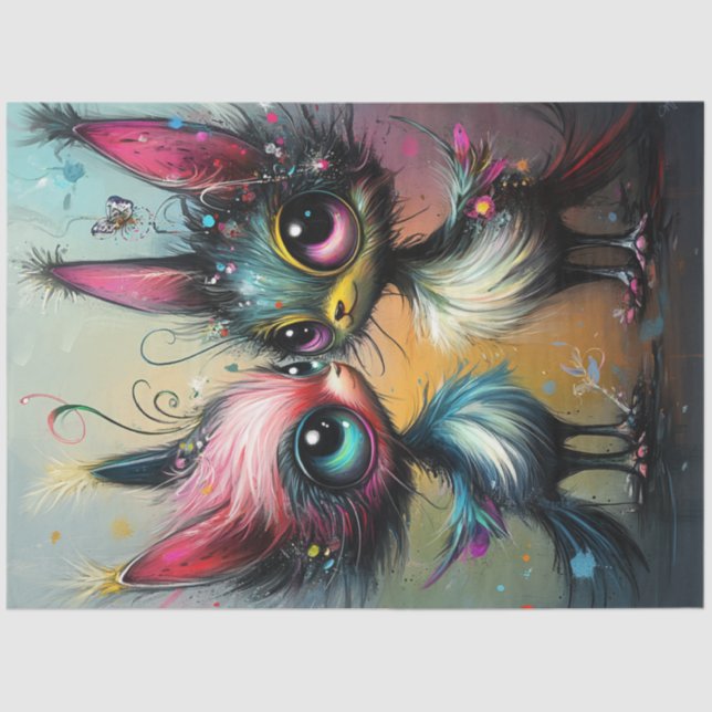 Decoupage Whimsical Styling Cats Lebend gefärbt Seidenpapier (Vorderseite)