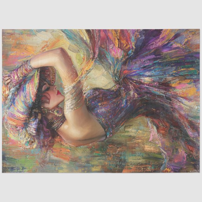 Decoupage Whimsical Vibrant Frauentänzerin Seidenpapier (Vorderseite)