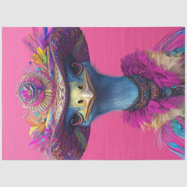 Decoupage Whimsical Wackadoodle Ostrich in Pink Seidenpapier (Vorderseite)