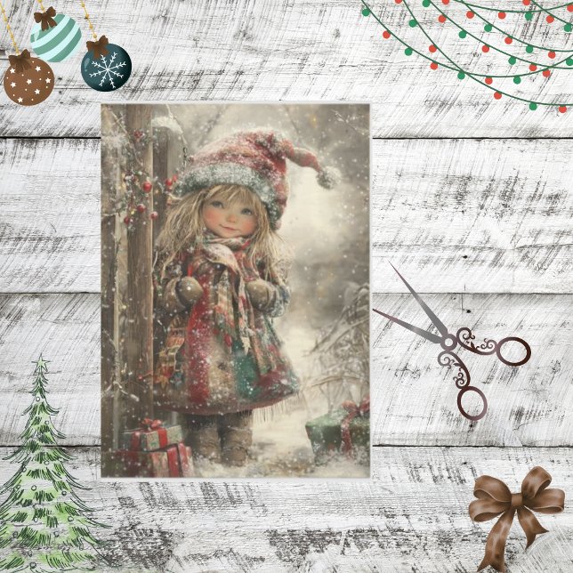 Decoupage Whimsical Weihnachtsmädchen Winterszene Seidenpapier (Von Creator hochgeladen)
