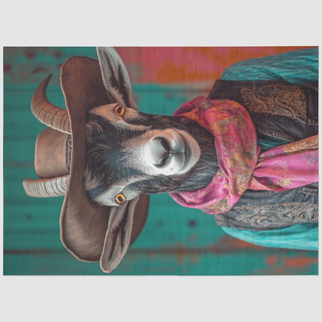 Decoupage Whimsical Western Dressed Goat Seidenpapier (Vorderseite)