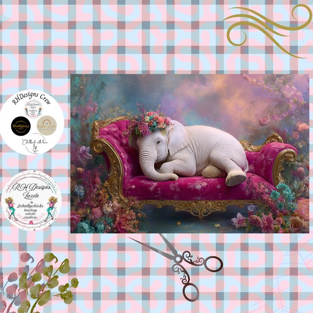 Decoupage Whimsical White Elephant Chaise Lounge  Seidenpapier (Von Creator hochgeladen)
