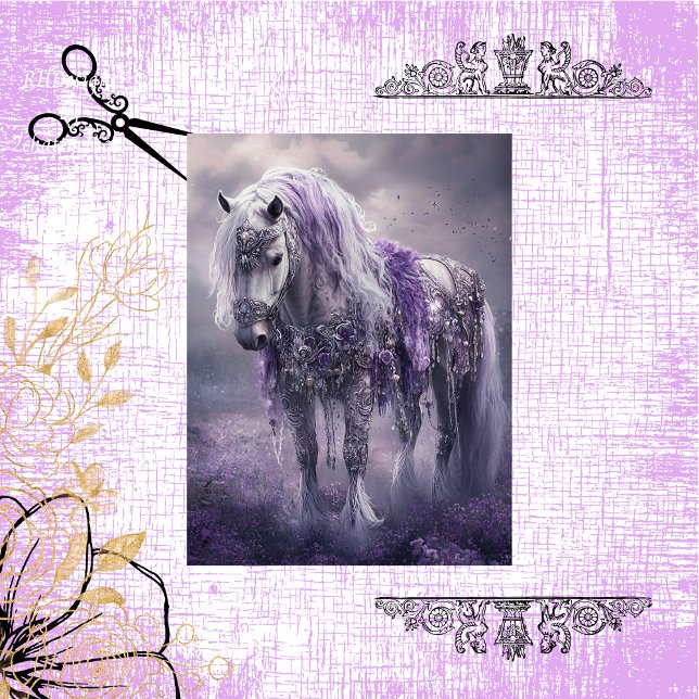 Decoupage Whimsical White Horse Lila & Silver Seidenpapier (Von Creator hochgeladen)