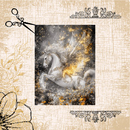 Decoupage Whimsical White Unicorn Golden Patterns Seidenpapier