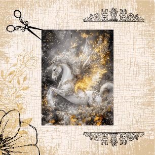 Decoupage Whimsical White Unicorn Golden Patterns Seidenpapier