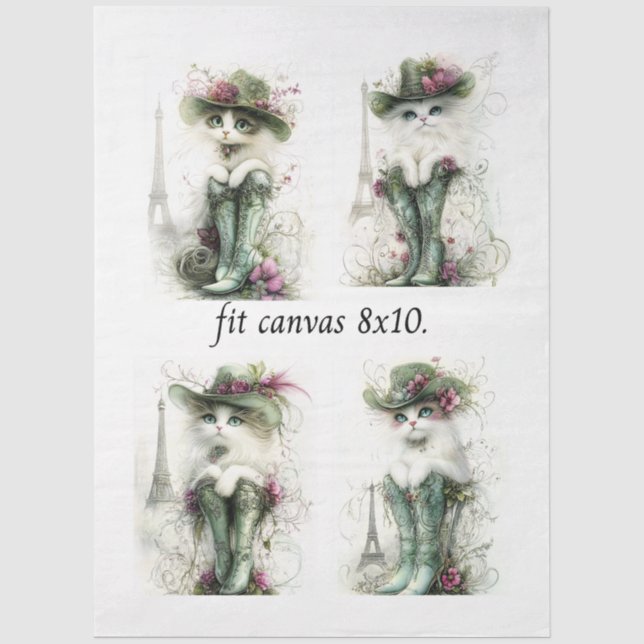 Decoupage Whimsical Wispy Cats 8 x 10 Canvas Seidenpapier (Vorderseite)