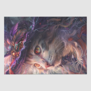 Decoupage Whimsical Witchy Cat Wear Hat Seidenpapier