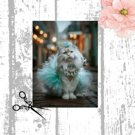 Decoupage White Feline Cat Teal Tutu Walking  Seidenpapier
